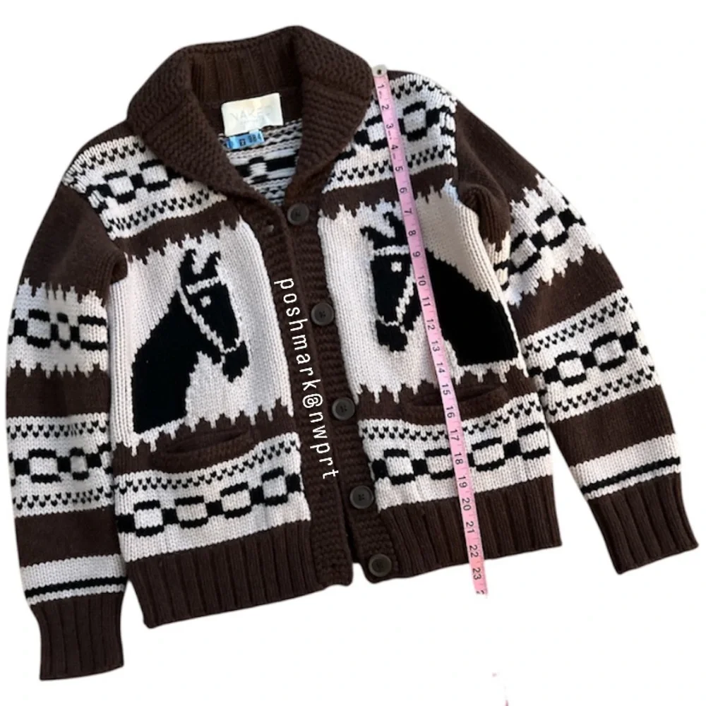 Naked Cashmere ๐ด Ryder Cardigan Intarsia Knit Sweater Horse Pony Brown Black XS - Picture 10 of 13